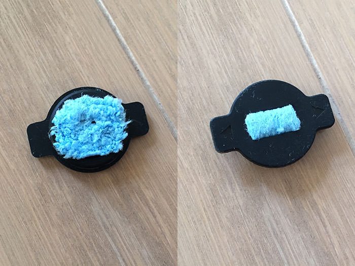 アタッチメントのフタの表裏。徐々に水が染み出す仕様です。